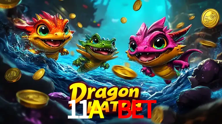 Arte promocional do jogo Dragon Hatch com três adoráveis dragões bebês nadando entre moedas de ouro, um dos slots mais divertidos para jogar no cassino 11A BET.